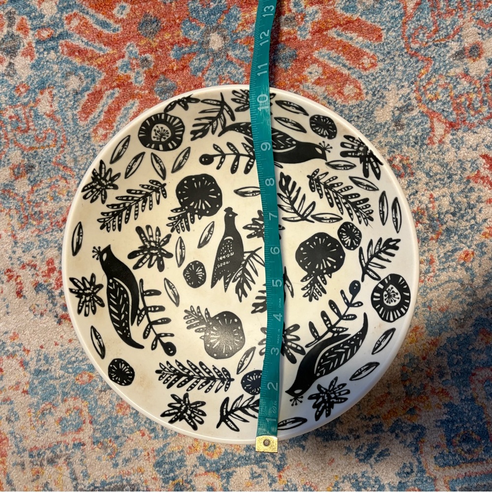 Nate Berkus Black & White Botanical Bird Ceramic Stoneware Bowl - Picture 2 of 4